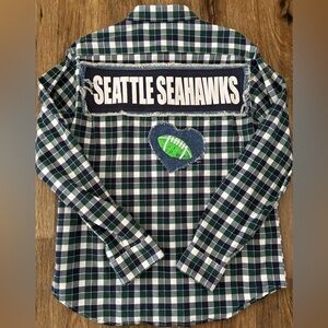 Upcycled Seahawks Denim Shirt. Seattle Football Fan. Large.